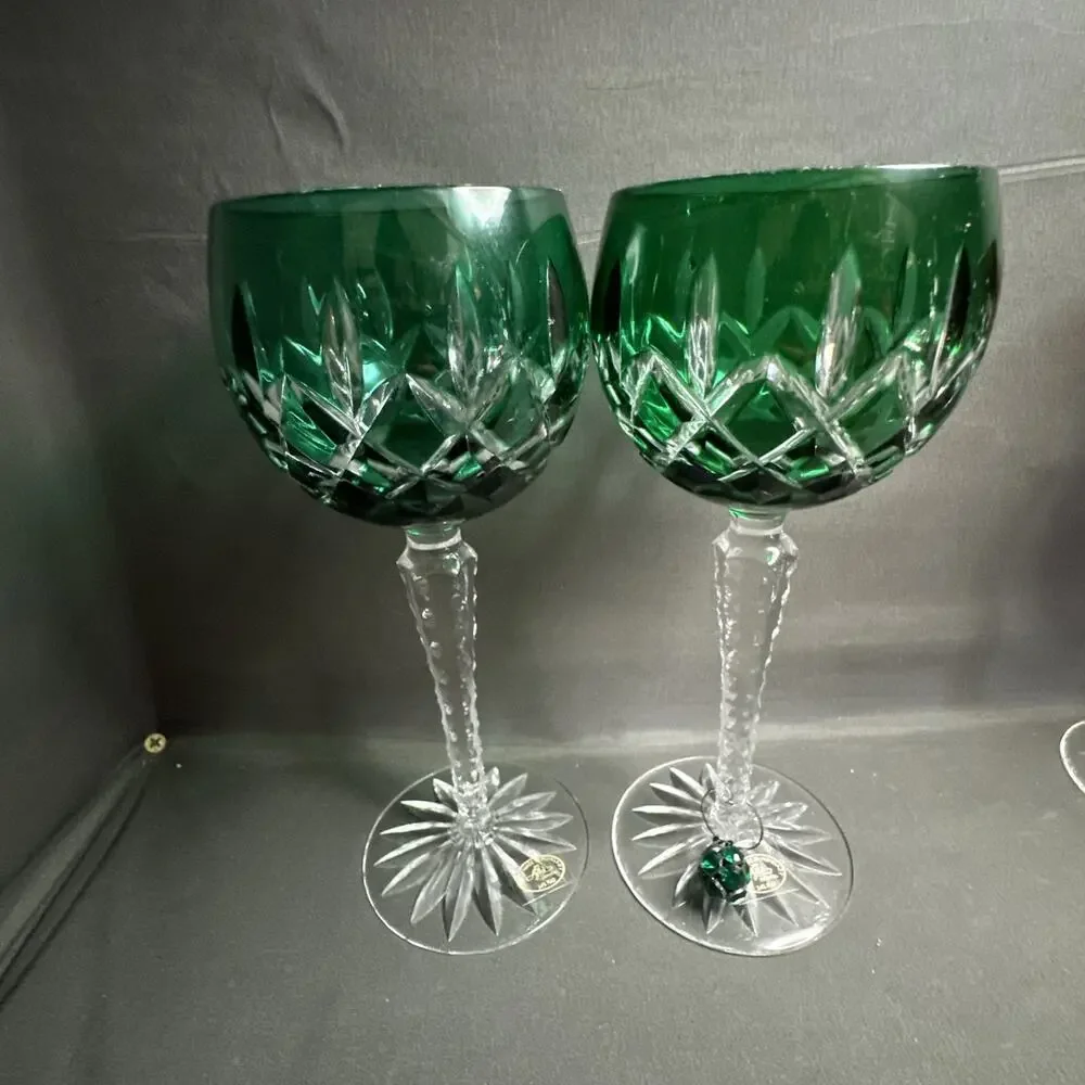 8 Ajka Crystal Cobalt Blue, Red,Green,Purple Cut-to-Clear Hock Wine Glass